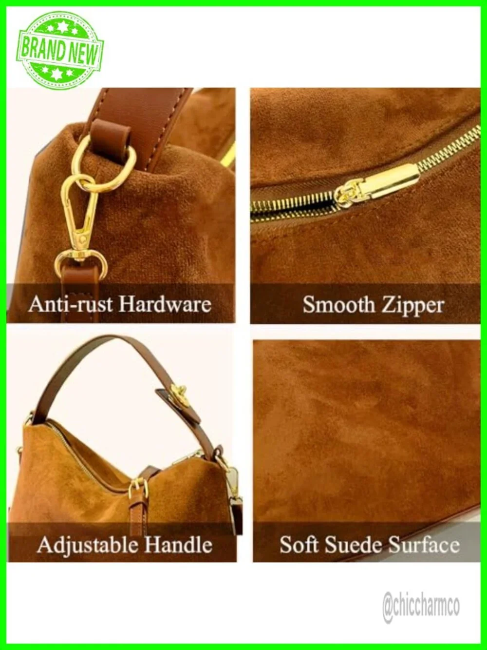 Suede Leather Hobo Bag Slouchy Tote Handbag with Adjustable Strap
